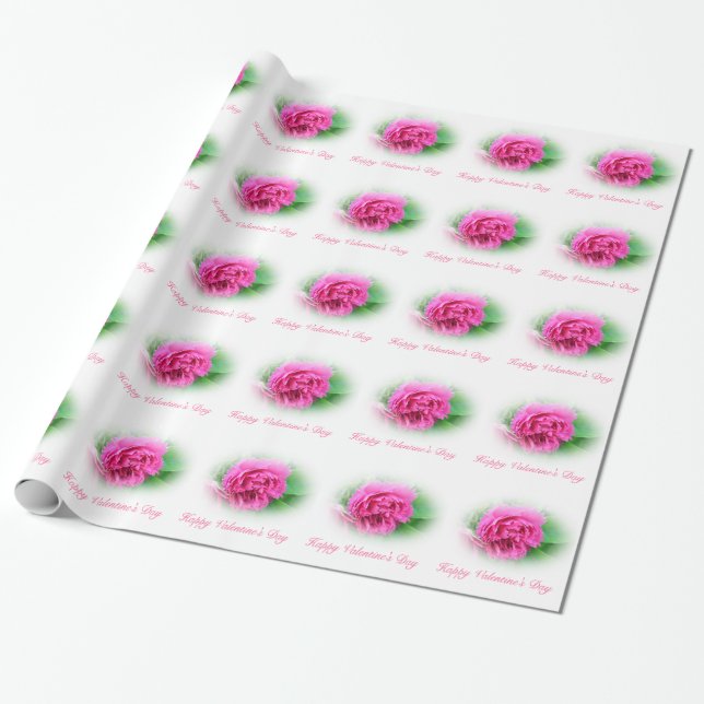 Den vackra rosa vild ro blomstrar alla hjärtans da presentpapper (Utrullad)