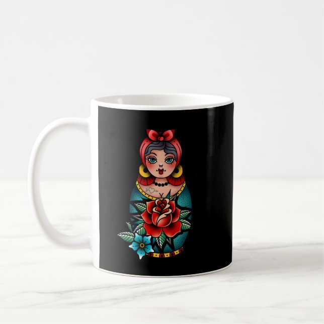 Den vackra ryska modellen Doll Russian Doll Matryo Kaffemugg (Vänster)