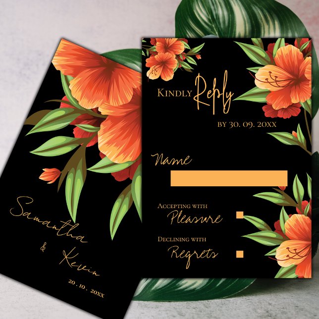 Den vackra Söt Mörken Moody Orange Blommigt Bröllo OSA Kort (Beautiful Pretty Dark Moody Orange Floral Wedding RSVP Card)