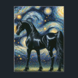 Den vackra svarta hallionen i Starry Natt Vykort<br><div class="desc">En underbar svart hingst på stjärnnatten i stil på Van Gogh</div>