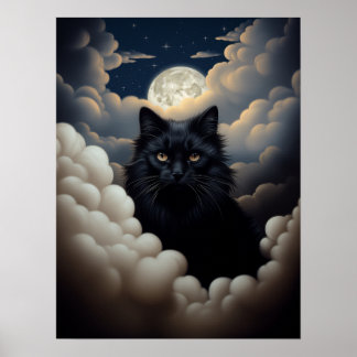 Den vackra svarta katten Sitta i molnen Poster