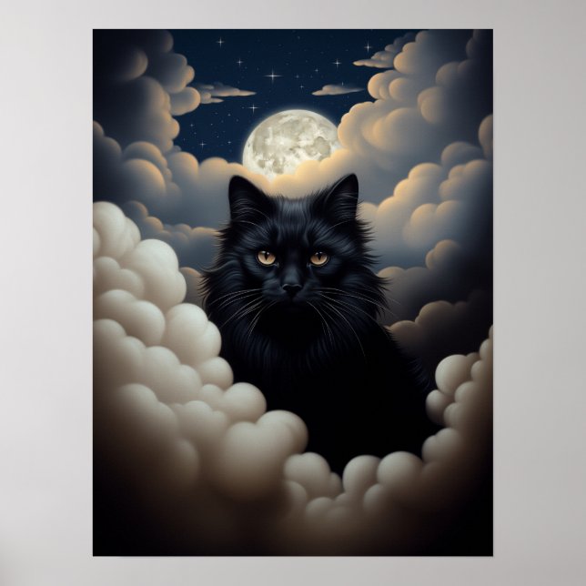 Den vackra svarta katten Sitta i molnen Poster (Framsidan)