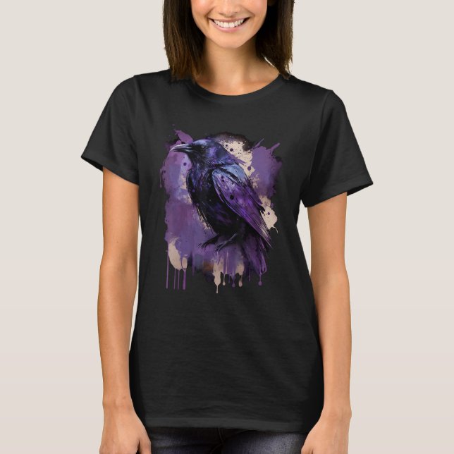 Den vackra svarta Kråkan Raven Bird Lila Stain Man T Shirt (Framsida)