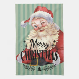 Den vackra traditionella Santa Retro Red-Grönten Kökshandduk