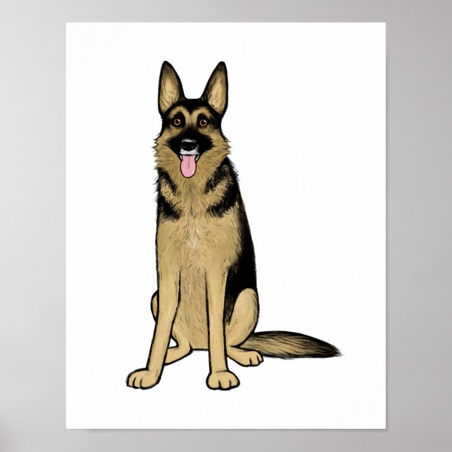 Den vackra tyska Shepherd Hund Tecknad Art Tecknin Poster (Framsidan)