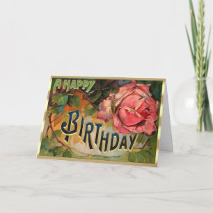 Den vackra Victorian Blommigt Rosa ros Birthday Kort