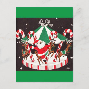 Den vackra Vintagen Mid Century Santa & Reindeer Helg Vykort