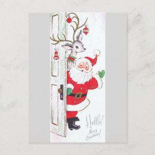 Den vackra Vintagen Mid Century Santa & Reindeer Helg Vykort