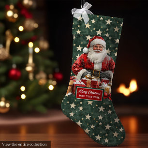 Den vackra Vintagen Santa stuckade ditt eget namn Stor Julstrumpa