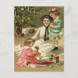 Den vackra Vintagen Victorian-familjen Julgran Vykort