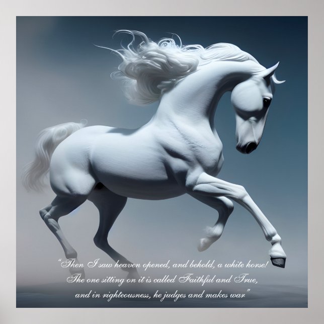 Den vackra, vita horan White Messiah Horse Art Poster (Framsidan)