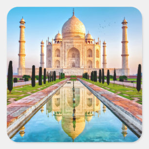 Den vackra vita Marble Taj Mahal i Indien Fyrkantigt Klistermärke