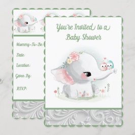 Den vackra vita Pojke eller tjejen Elephant Inbjudningar