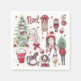 Den vackra Watercolor Red-julen inslag Pappersservett