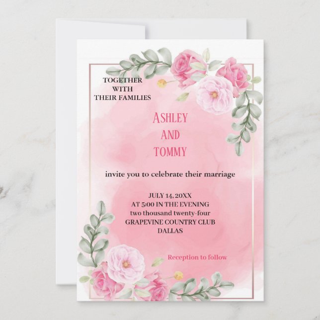 Den vackraste inbjudan till rosa bröllop (Framsida)