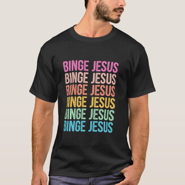 Den valda Merch Binge Jesus Retro Rainbow Brev T Shirt (Framsida)