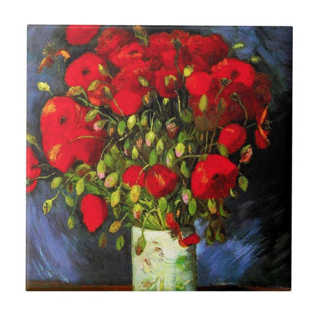 Den Van Gogh vasen med röda vallmor belägger med Kakelplatta (Framsidan)