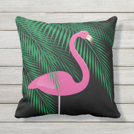 Den vändbara rosa och svart flamingoen kudder 1 utomhuskudde