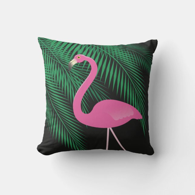 Den vändbara rosa och svart flamingoen kudder 2 utomhuskudde (Framsida)