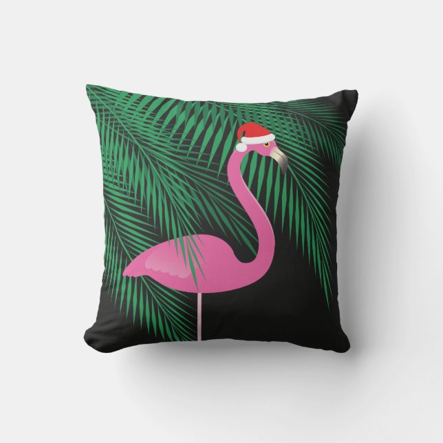Den vändbara rosa och svart Santa flamingoen Kudde (Framsida)