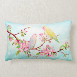 Den vattenfärgApple blommar och love birds dämpar Lumbarkudde