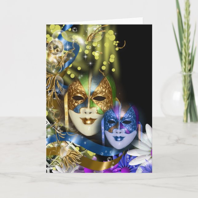 Den Venetian maskeradquinceaneraen maskerar Kort (Framsida)