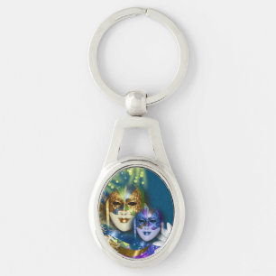 Den Venetian maskeradquinceaneraen maskerar Ovalt Silverfärgad Nyckelring