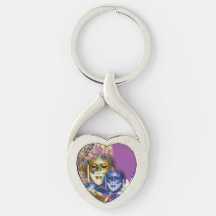 Den Venetian maskeradquinceaneraen maskerar Twisted Heart Silverfärgad Nyckelring