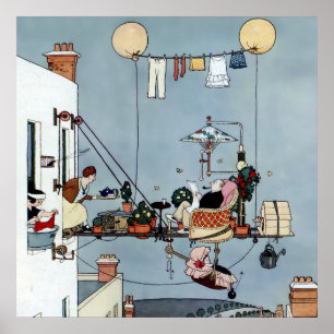 “Den vikbara trädgården” av W Heath Robinson Poster