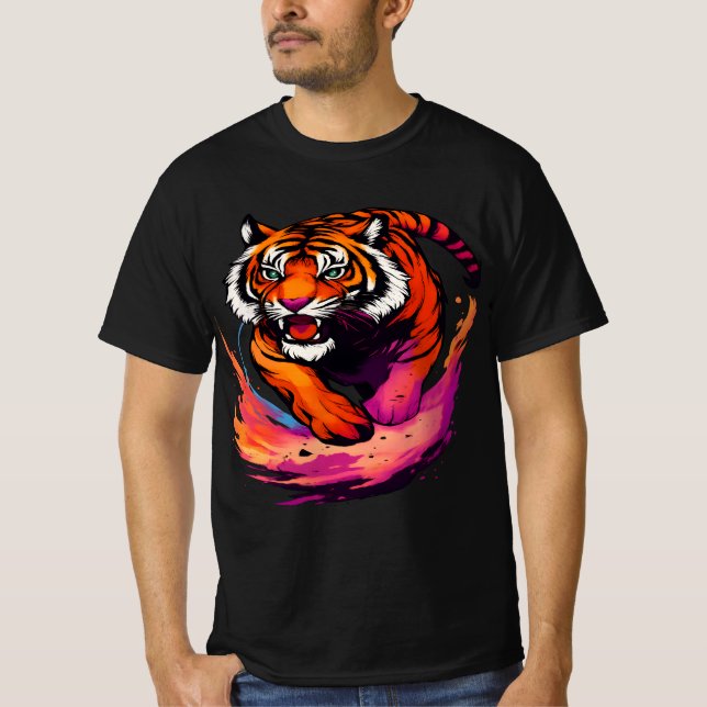 Den vilda färgglada tigern t shirt (Framsida)