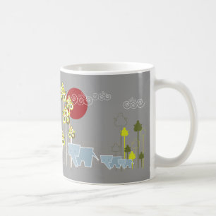 Den vimiska elefantfamiljen i skogen och Sol Kaffemugg