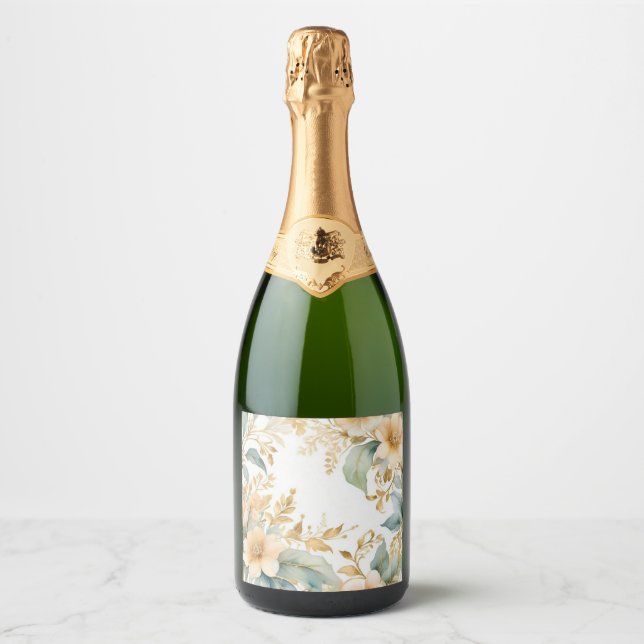 den vintageblommiga champagneflasketiketten (Framsida)