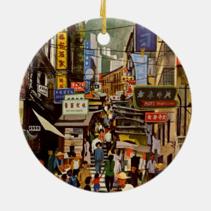 Den vintageflygbolagHong Kong chinan reser Julgransprydnad Keramik