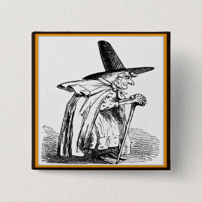Den vintageHalloween häxan som går med käppen, Knapp (Framsida)