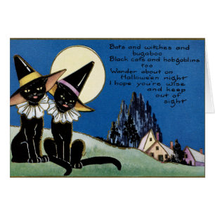 Den vintageHalloween svarta katter tillfogar Hälsningskort