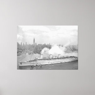 Den vintageNew York hamnen och drottningen Mary Canvastryck