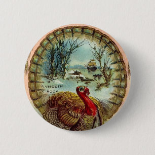 Den vintagethanksgivingTurkiet rundan knäppas Knapp