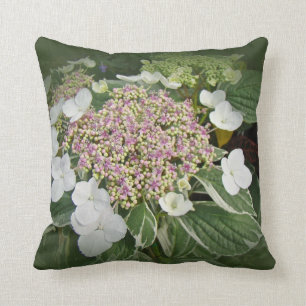Den vit- och rosaSnöre-Locket vanlig hortensia Kudde