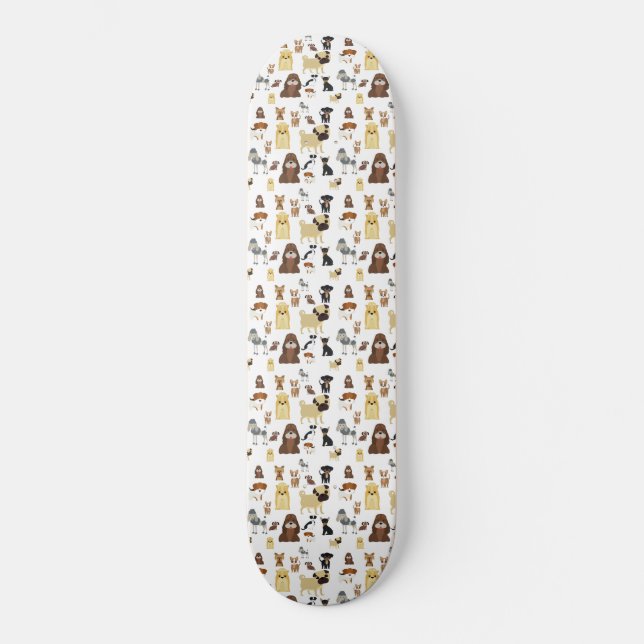 Den vita bakgrunden hundar mönster. mini skateboard bräda 18,5 cm (Framsida)