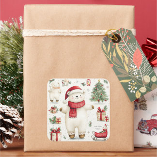 Den vita björnens tomtetikett fyrkantigt klistermärke