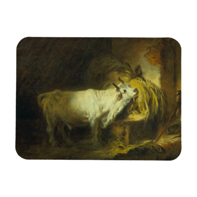 Den vita bullen i Stable (olja på canvas) Magnet (Horisontell)