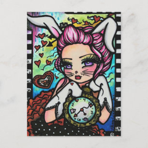 Den vita kaninen Alice Fairy Fantasy Art Girl Vykort