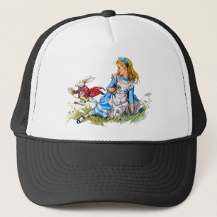 Den vita kaninen rusar förbi Alice - han är sen! Keps