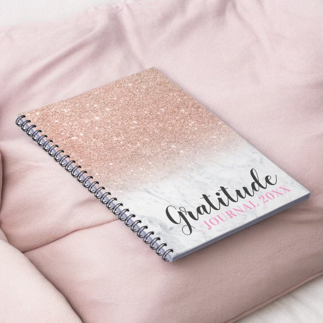 Den vita marbeltacksamheten journal för den vita m anteckningsbok (Rose gold glitter white marble gratitude journal)