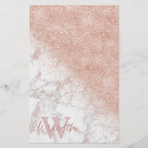 Den vita marmorbilden elegant faux ro guld konetti brevpapper