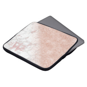 Den vita marmorbilden elegant faux ro guld konetti laptop fodral