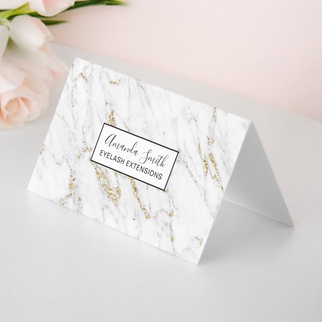 Den vita marmorn chic glitter vid elegant mönster visitkort (Chic gold glitter white marble elegant pattern business card)