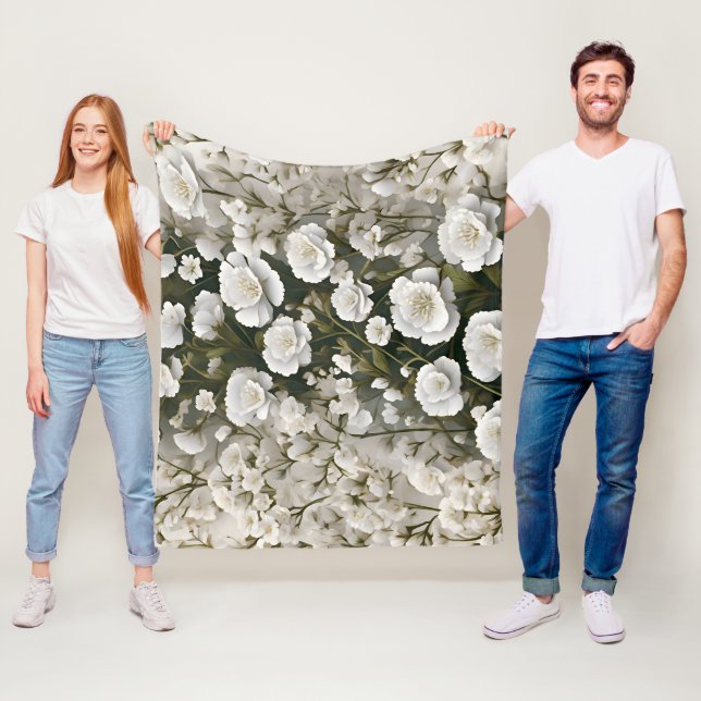 Den vita mjuka blommiga mönsterdesignen fleecefilt (På plats)