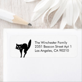 Den vita svarta katten Halloween lustig adress Returadress Etikett