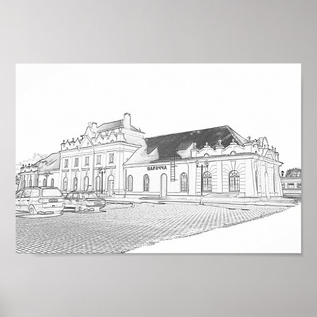Den vitryska Porechye Parecca-arkitekturen Station Poster (Framsidan)